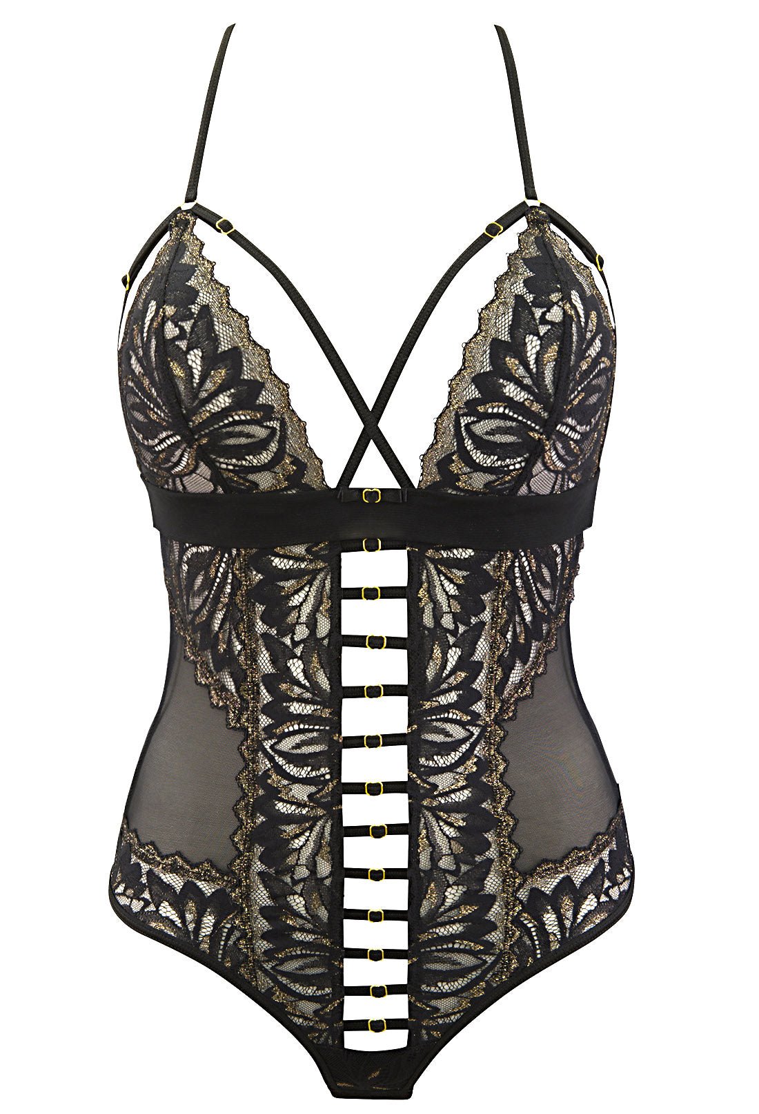 womens teddy bodysuit gold and black