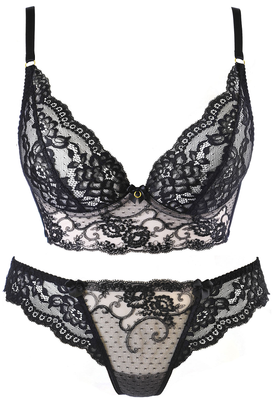 womens black lace bra set