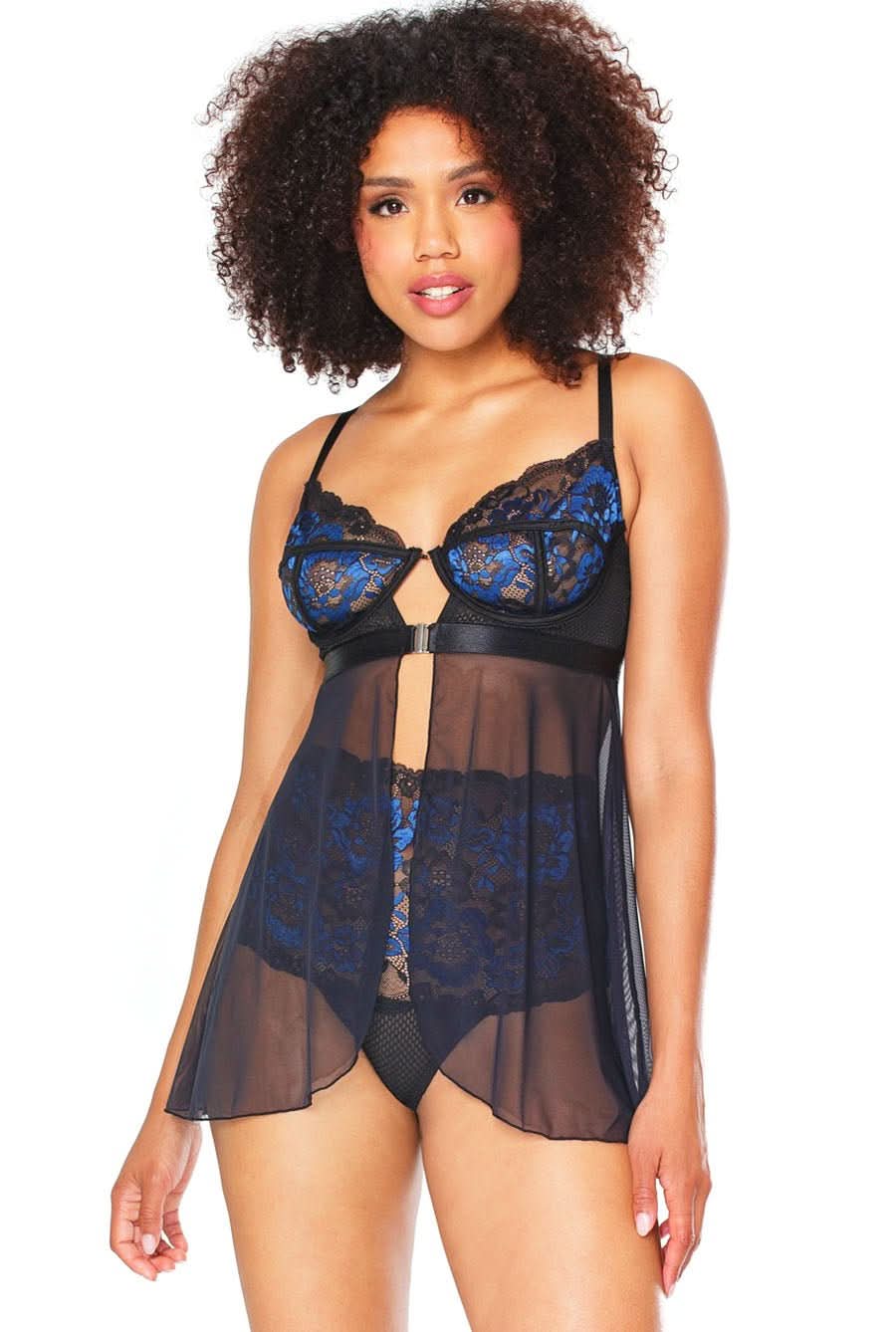 blue and black lingerie