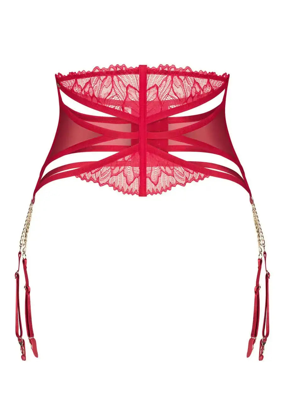 Red Lace Chained Suspender Belt Lingerie Seduction
