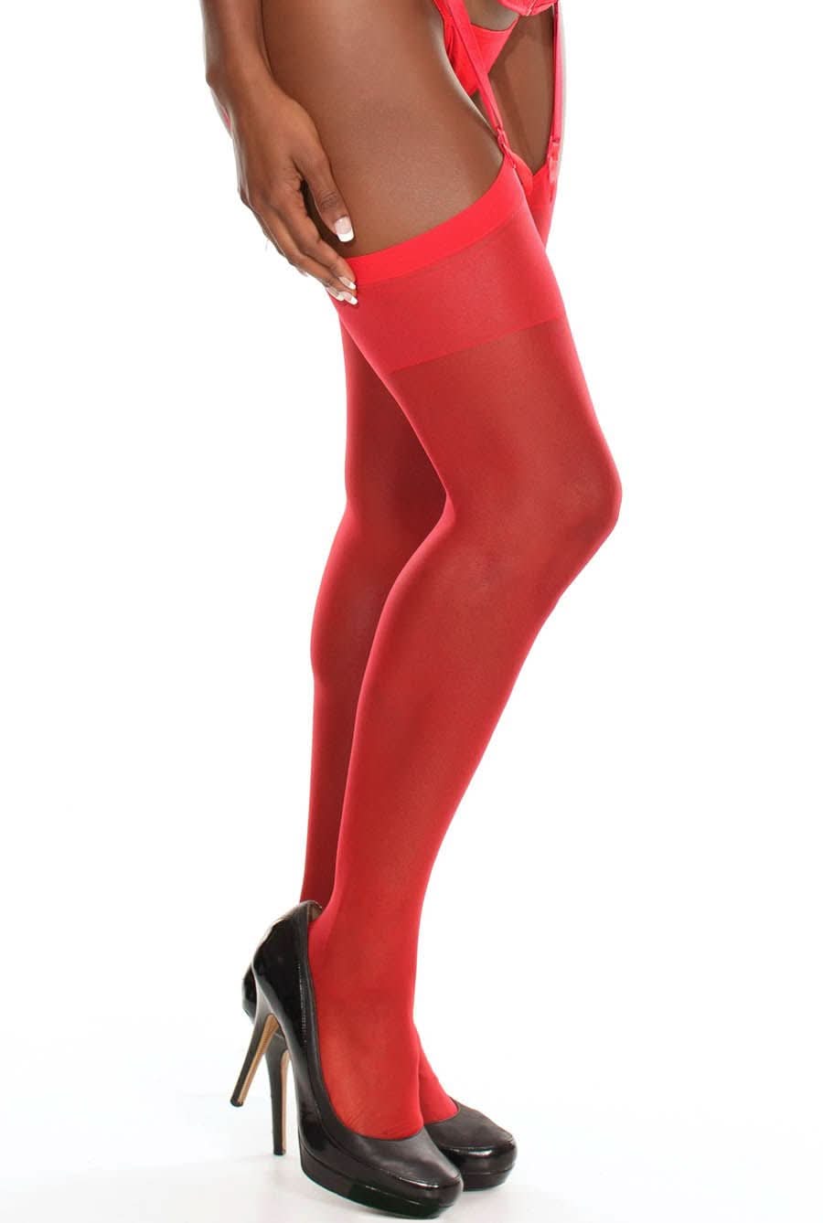 red sheer thigh high stockings
