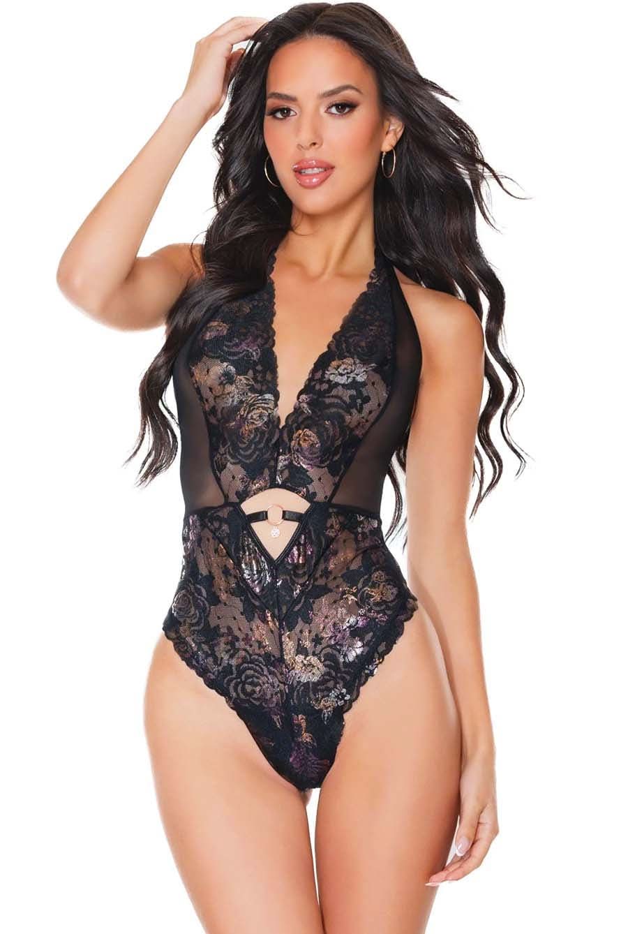 pink black lace teddy
