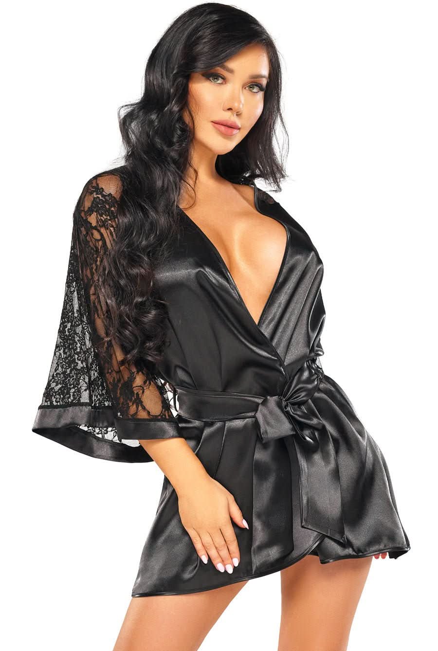 womens black satin robe