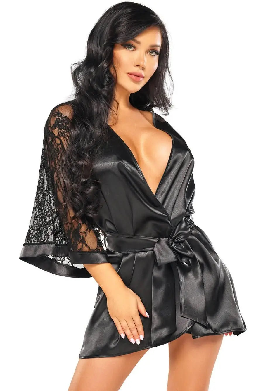 womens black satin robe