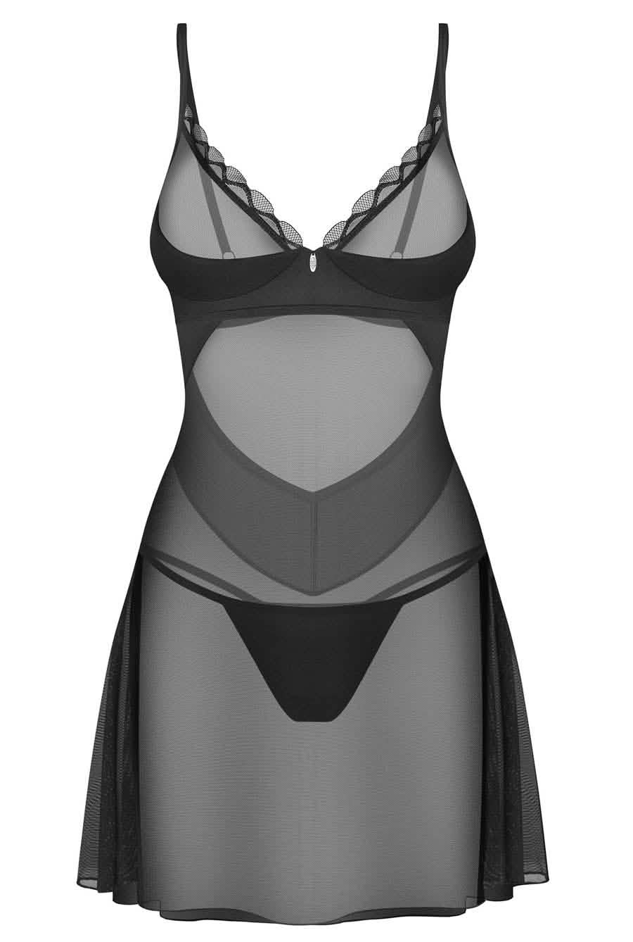 Sexy Sheer Black Mesh Underwire Chemise Set