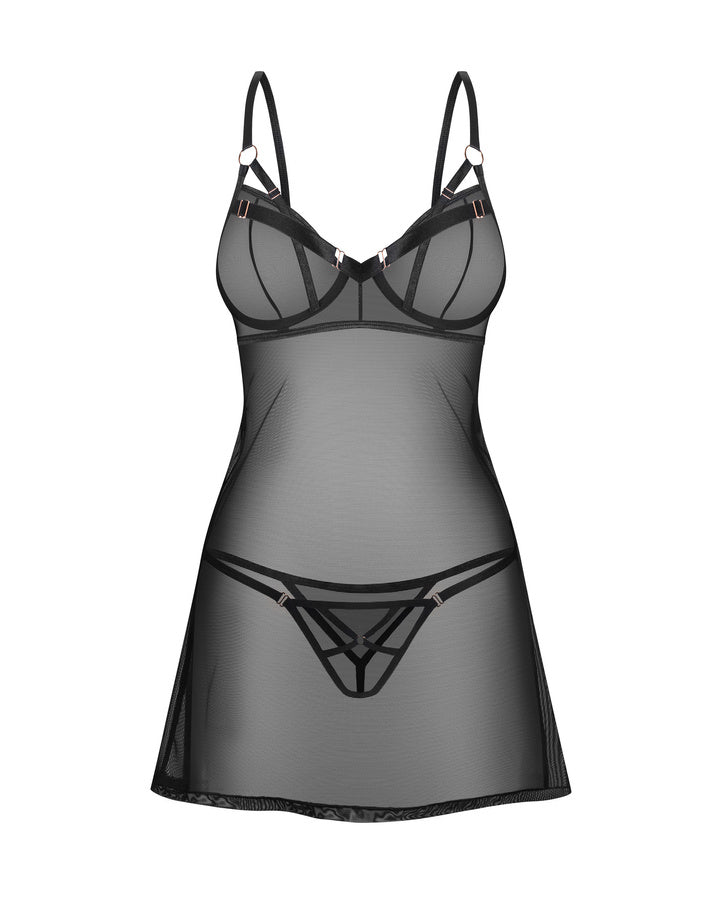 Sheer Mesh Underwire Chemise Set